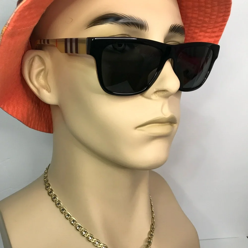 BURBERRY BE4293 380687 square sunglass black on vintage check framegrey lenses.